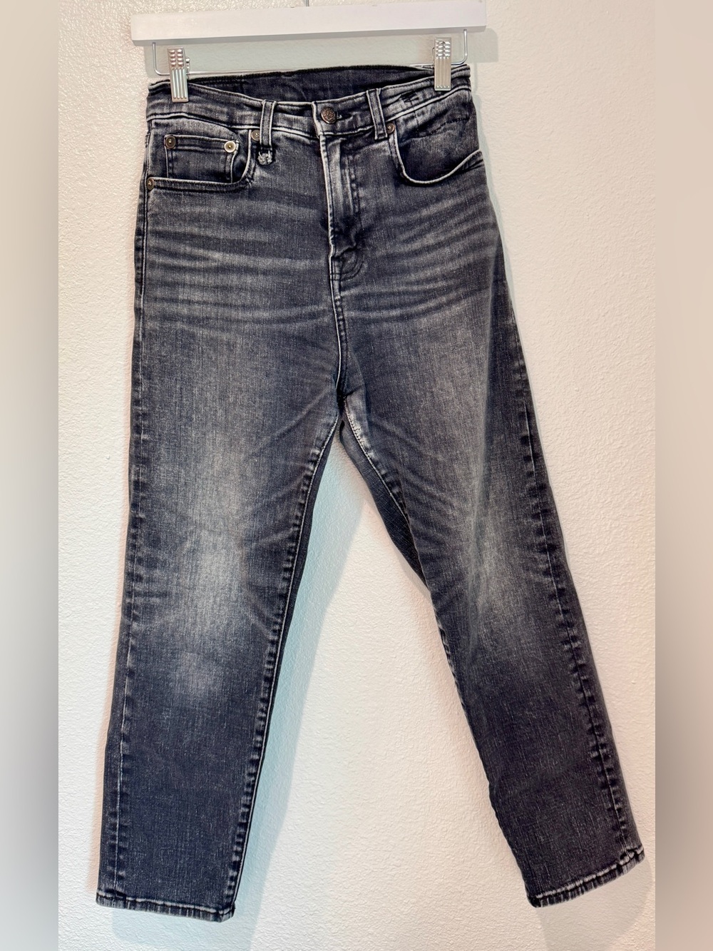 R13 Luxury High Waisted Slim Ankle Straight Leg Jeans Gray Morrison Black 27